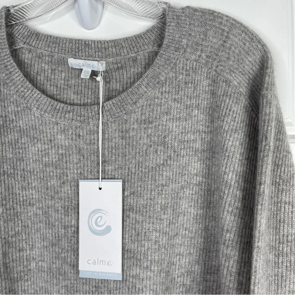 JOHNNY WAS CALME 100% Cashmere Ribbed Pullover Sweater Gray NEW Size XXL